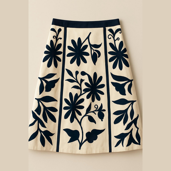 Tory Burch White and Black Embellished A-Line Skirt - Picture 2 of 3